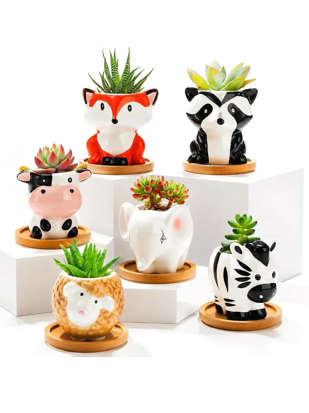 Ceramic Animal Succulent Planter – White, Black, Pink & Orange Assorted